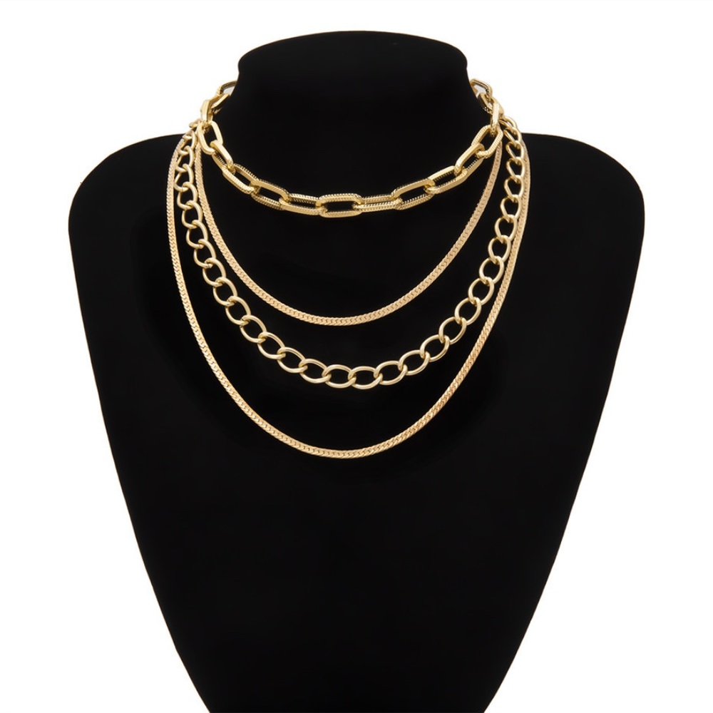 'Fable' Layered Gold Chain Link Choker Necklace - Picture 5 of 9